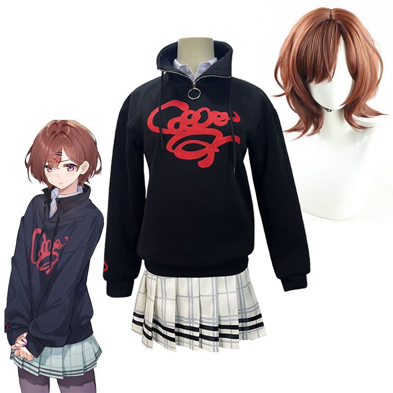 Higuchi Madoka Cosplay Hoodie and JK Uniform Skirt The Idolm@Ster Shiny Colors Costume Noctchill Higuchi Madoka Wig Headgear